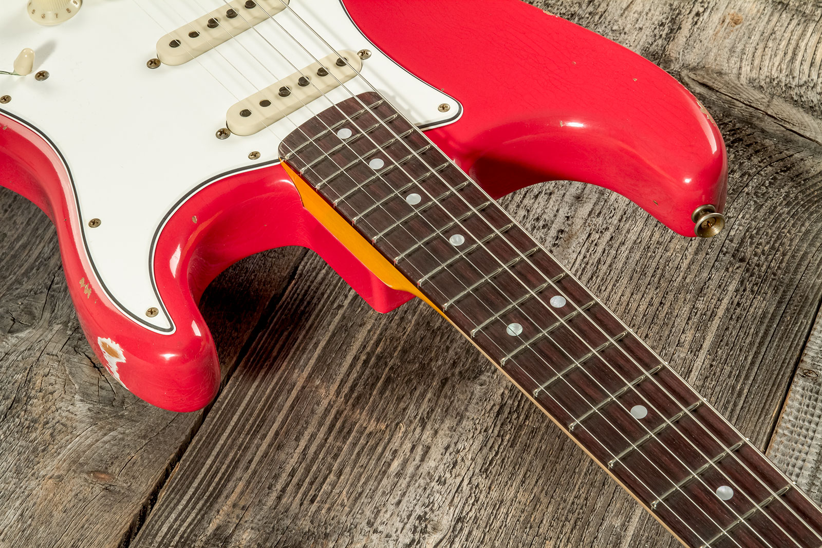 Fender Custom Shop Strat Late 1964 Trem 3s Rw #cz575557 - Relic Aged Fiesta Red - Guitarra eléctrica con forma de str. - Variation 3