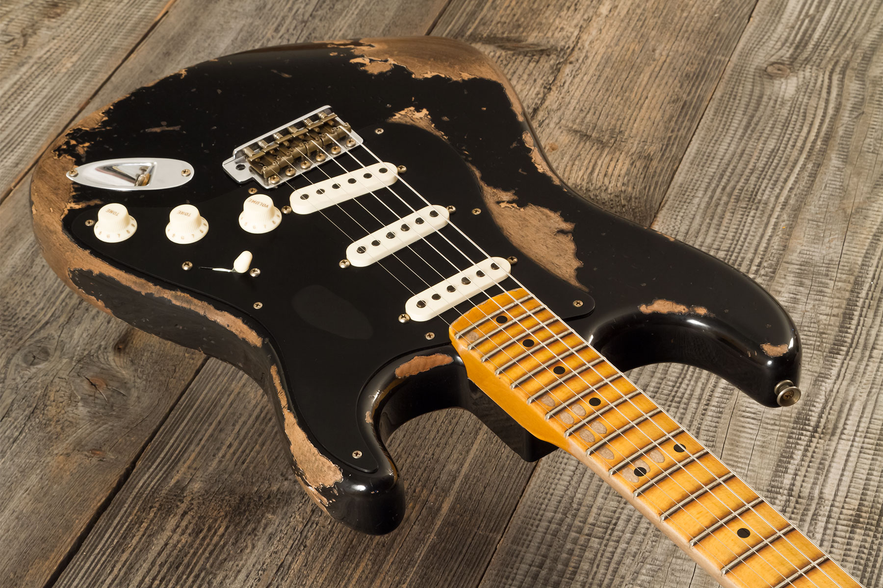 Fender Custom Shop Strat Poblano 3s Trem Mn #cz579424 - Super Heavy Relic Black - Guitarra eléctrica con forma de str. - Variation 3