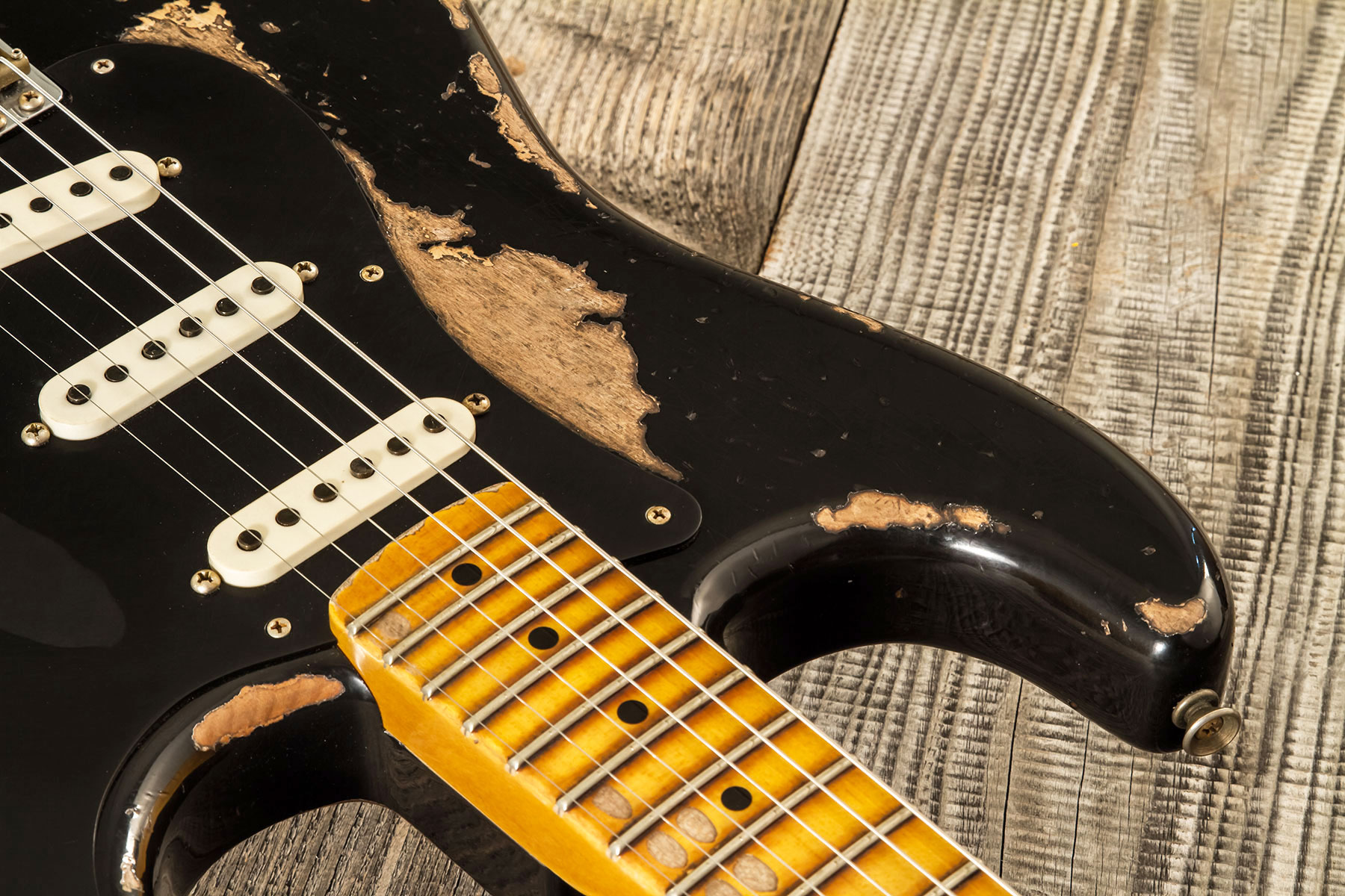 Fender Custom Shop Strat Poblano 3s Trem Mn #cz579424 - Super Heavy Relic Black - Guitarra eléctrica con forma de str. - Variation 6
