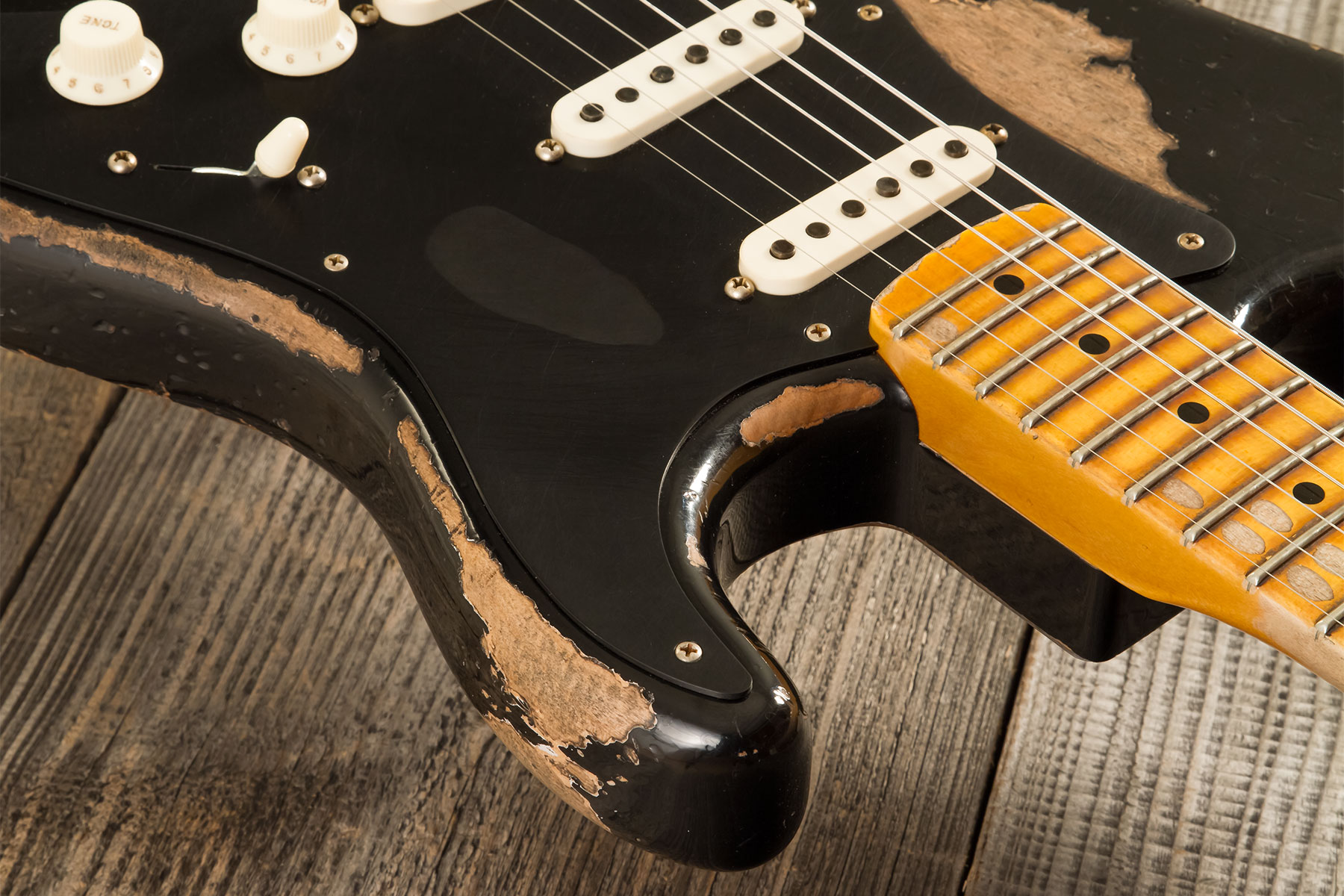 Fender Custom Shop Strat Poblano 3s Trem Mn #cz579424 - Super Heavy Relic Black - Guitarra eléctrica con forma de str. - Variation 7
