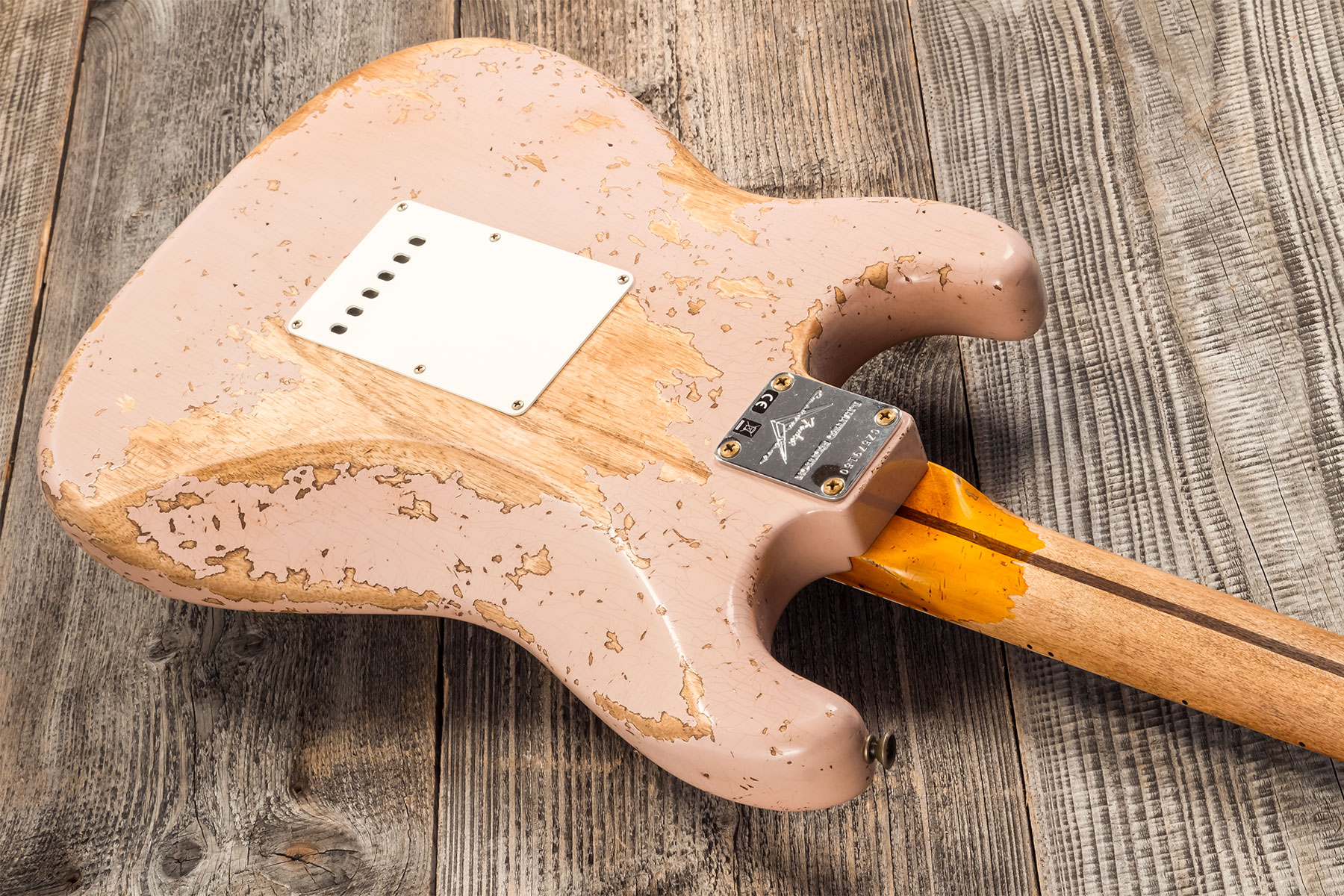 Fender Custom Shop Strat Red Hot 3s Trem Mn #cz579150 - Super Heavy Relic Dirty Shell Pink - Guitarra eléctrica con forma de str. - Variation 6