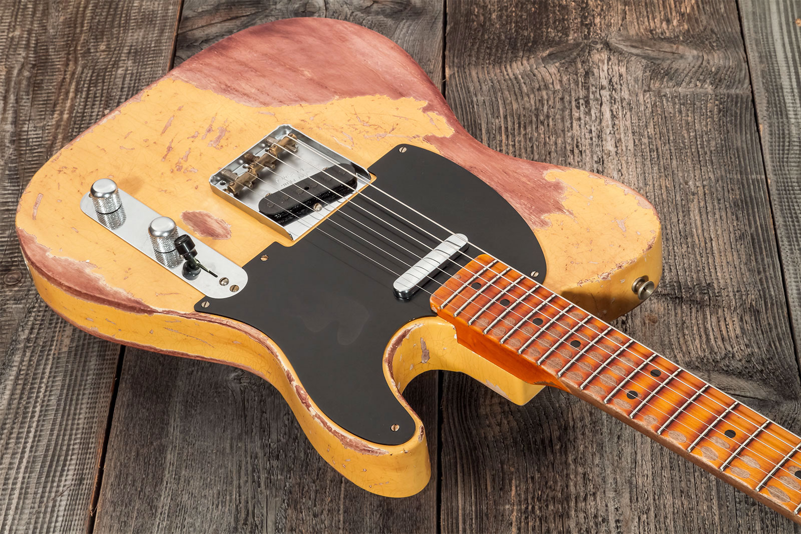 Fender Custom Shop Tele 1952 2s Ht Mn #128066 - Super Heavy Relic Nocaster Blonde - Guitarra eléctrica con forma de tel - Variation 3