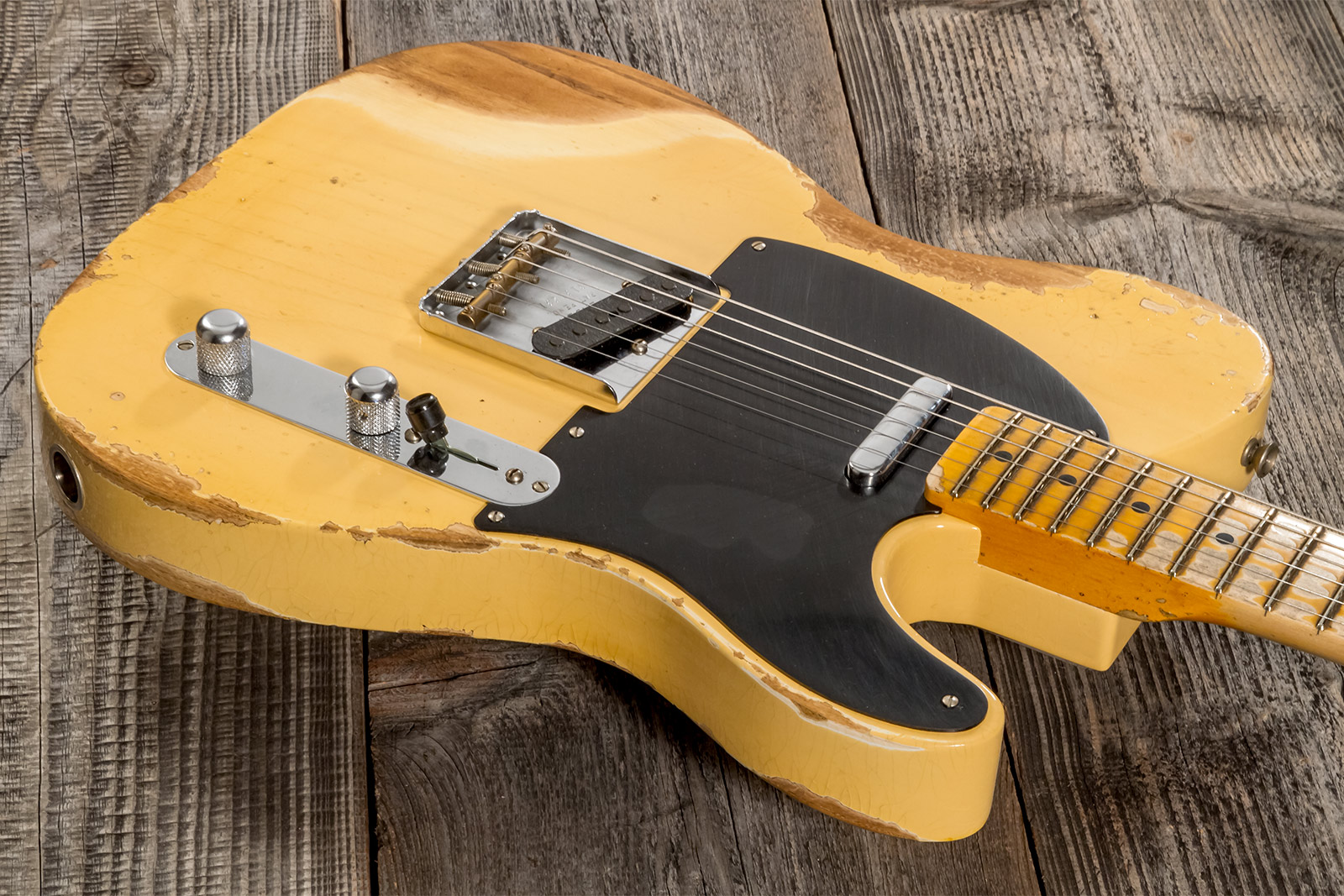 Fender Custom Shop Tele 1952 2s Ht Mn #r131281 - Heavy Relic Aged Nocaster Blonde - Guitarra eléctrica con forma de tel - Variation 2