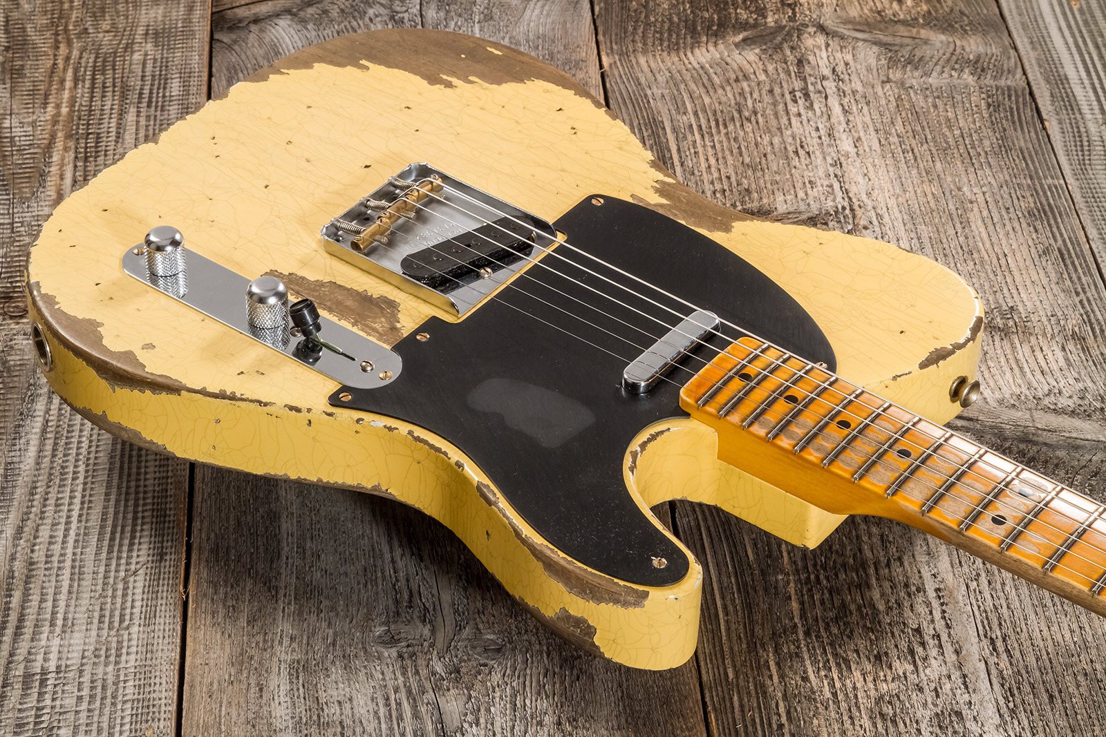 Fender Custom Shop Tele 1952 2s Ht Mn #r131382 - Heavy Relic Aged Nocaster Blonde - Guitarra eléctrica con forma de tel - Variation 2