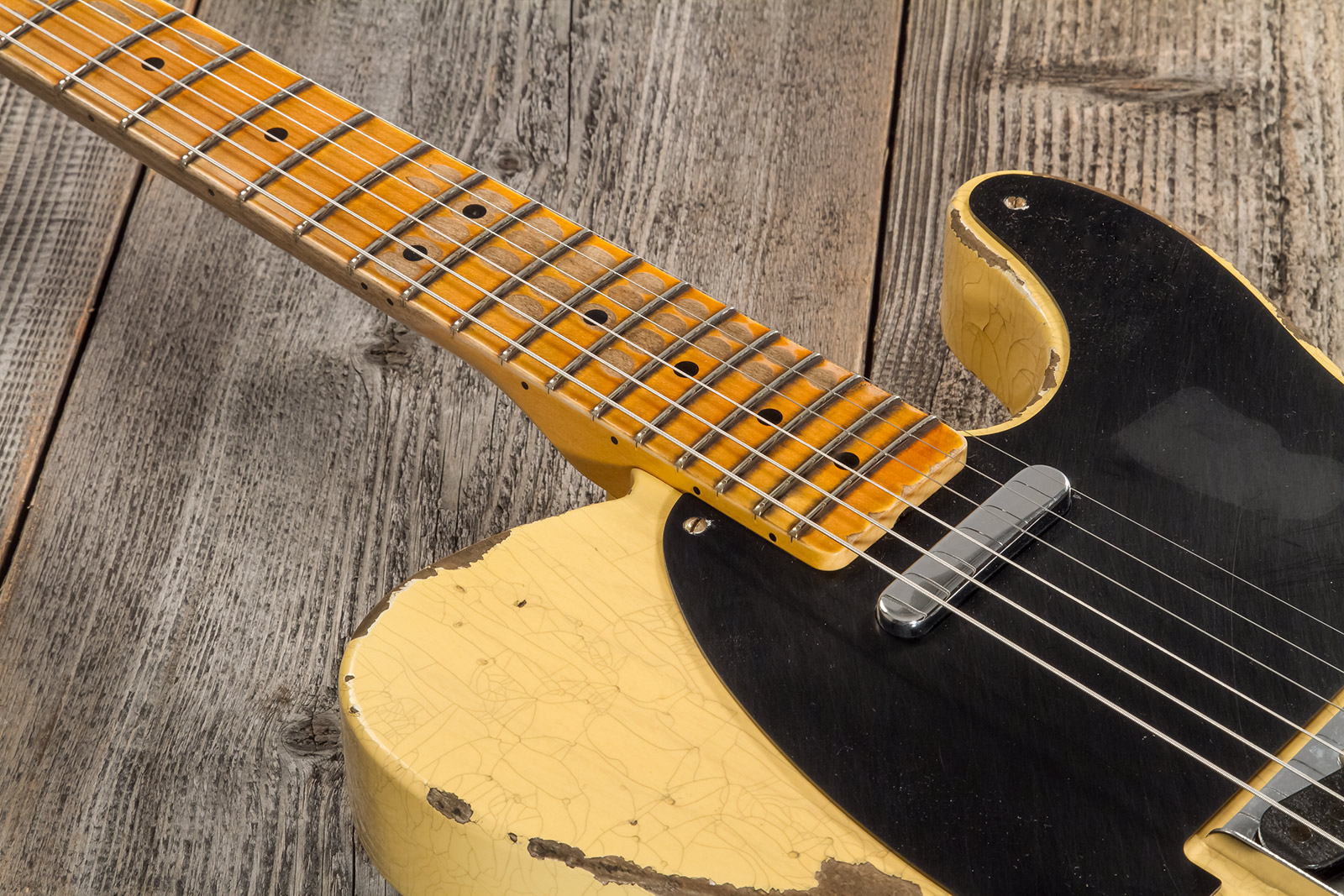 Fender Custom Shop Tele 1952 2s Ht Mn #r131382 - Heavy Relic Aged Nocaster Blonde - Guitarra eléctrica con forma de tel - Variation 3