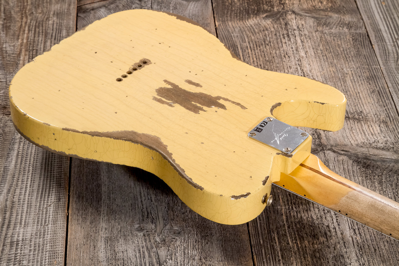 Fender Custom Shop Tele 1952 2s Ht Mn #r131382 - Heavy Relic Aged Nocaster Blonde - Guitarra eléctrica con forma de tel - Variation 6