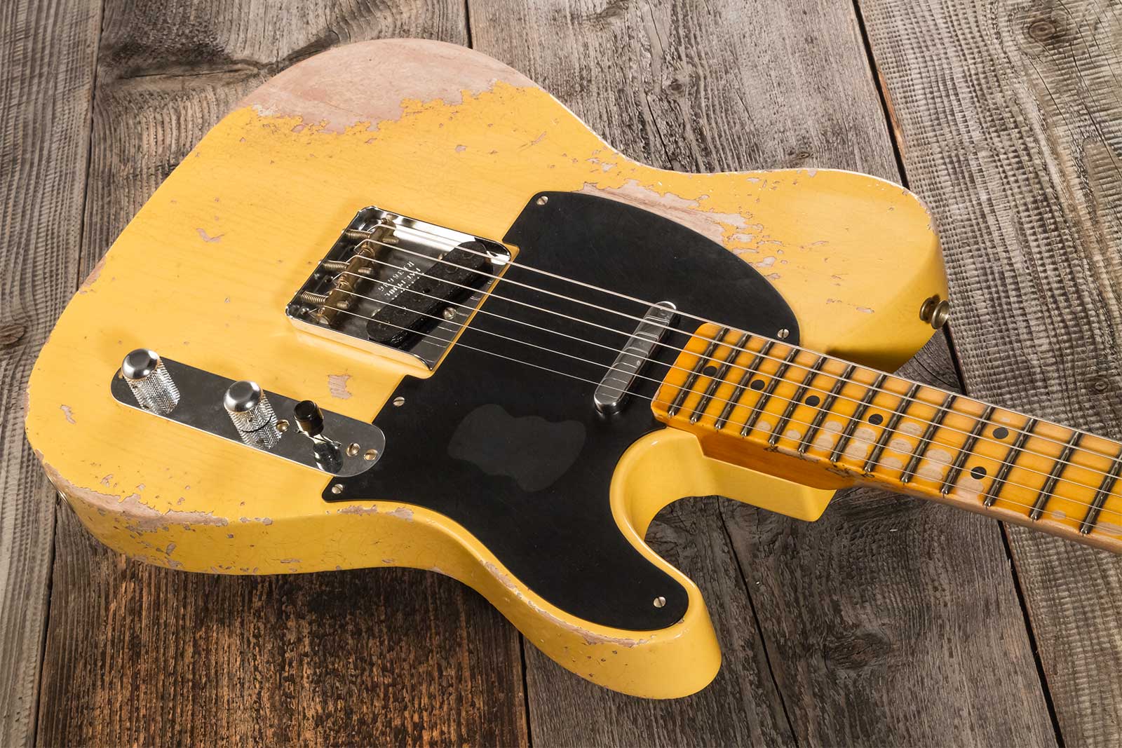 Fender Custom Shop Tele 1952 2s Ht Mn #r136636 - Super Heavy Relic Aged Nocaster Blonde - Guitarra eléctrica con forma de tel - Variation 2