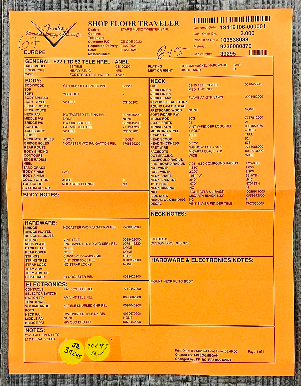 Fender Custom Shop Tele 1953 2s Ht Mn #r126760 - Heavy Relic Nocaster Blonde - Guitarra eléctrica con forma de tel - Variation 14