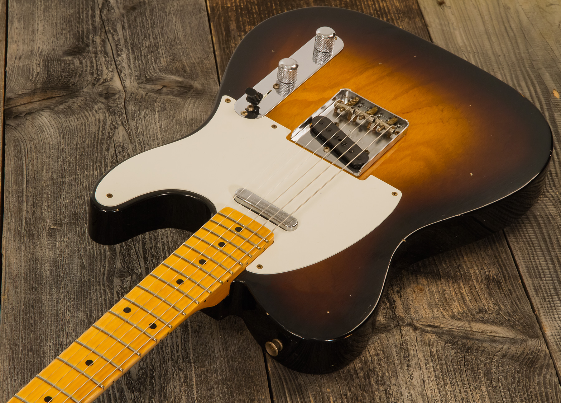 Fender Custom Shop Tele 1955 Ltd 2s Ht Mn #cz560649 - Relic Wide Fade 2-color Sunburst - Guitarra eléctrica con forma de tel - Variation 2