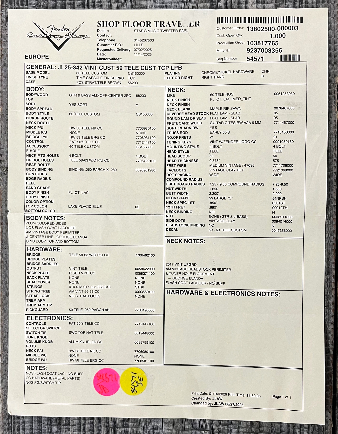 Fender Custom Shop Tele 1959 Vintage Custom 2s Ht Rw #r148052 - Time Capsule Lake Placid Blue - Guitarra eléctrica con forma de tel - Variation 12