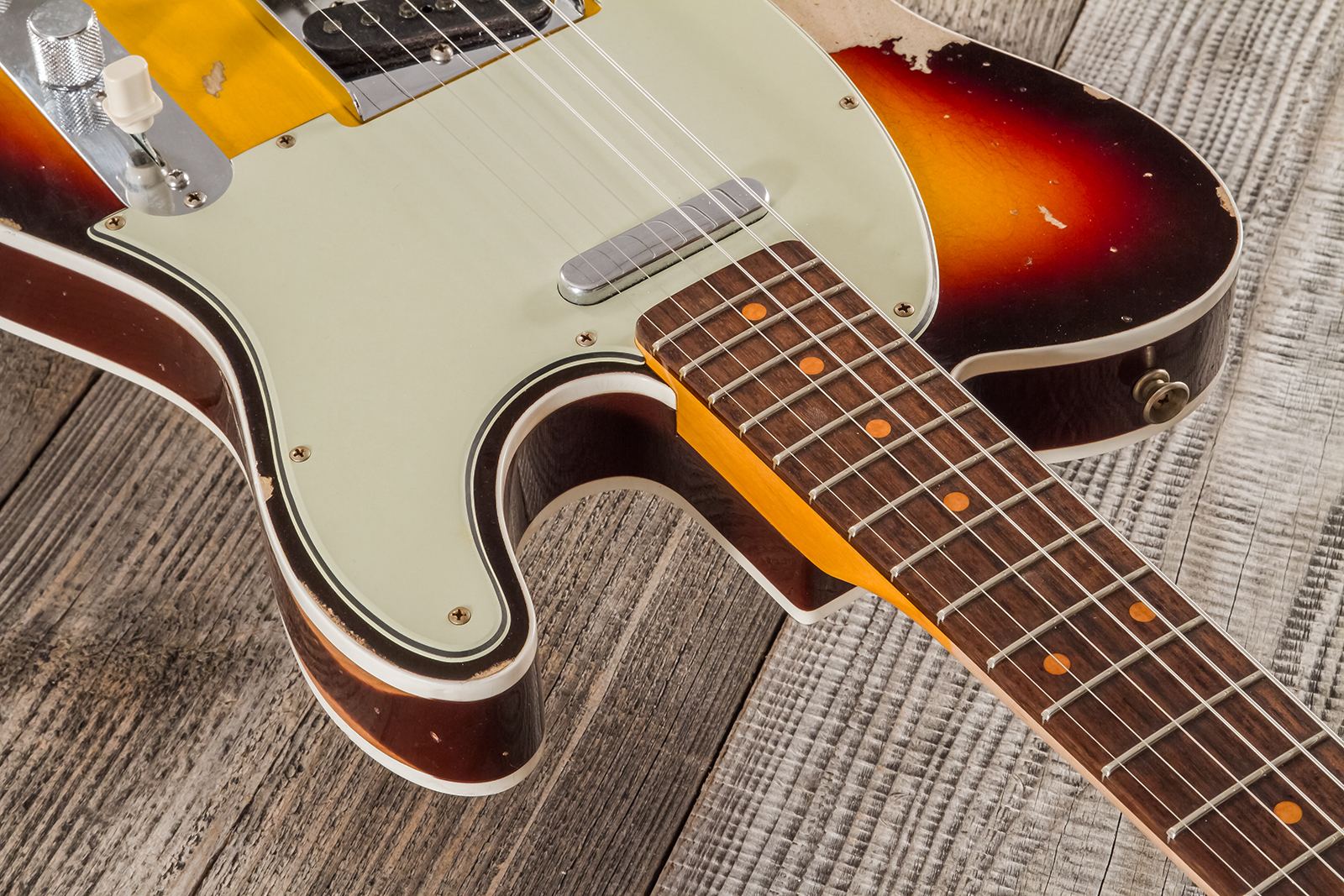 Fender Custom Shop Tele 1960 2s Ht Rw - Heavy Relic Chocolate 3-color Sunburst - Guitarra eléctrica con forma de tel - Variation 10