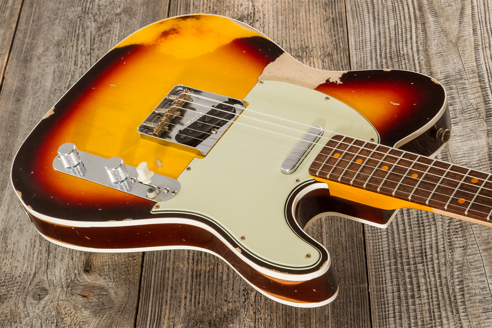 Fender Custom Shop Tele 1960 2s Ht Rw - Heavy Relic Chocolate 3-color Sunburst - Guitarra eléctrica con forma de tel - Variation 7