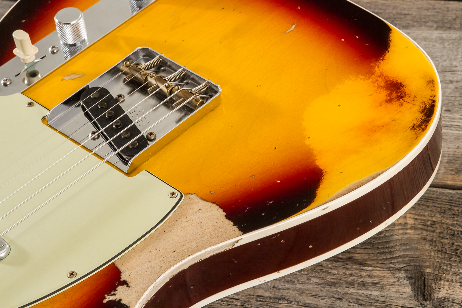 Fender Custom Shop Tele 1960 2s Ht Rw - Heavy Relic Chocolate 3-color Sunburst - Guitarra eléctrica con forma de tel - Variation 8