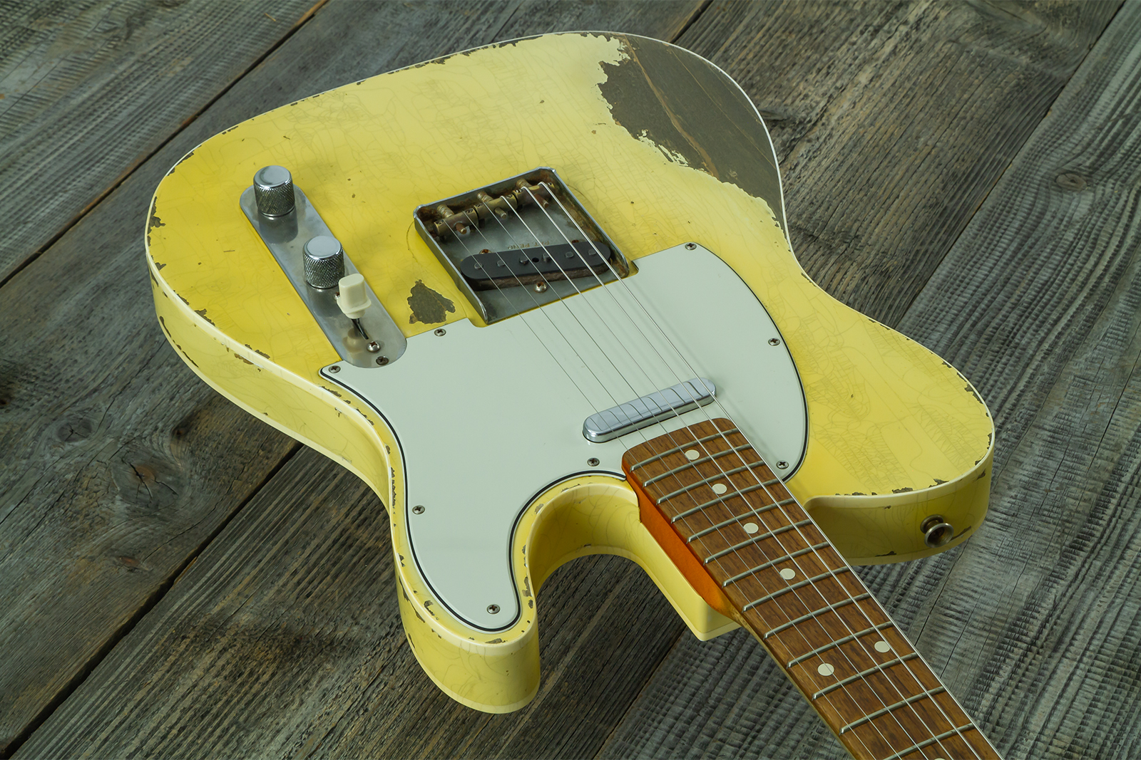 Fender Custom Shop Tele 1960 Custom Mb D.wilson 2s Ht Rw #cz547696 - Heavy Relic Aged Vintage White - Guitarra eléctrica con forma de tel - Variation 