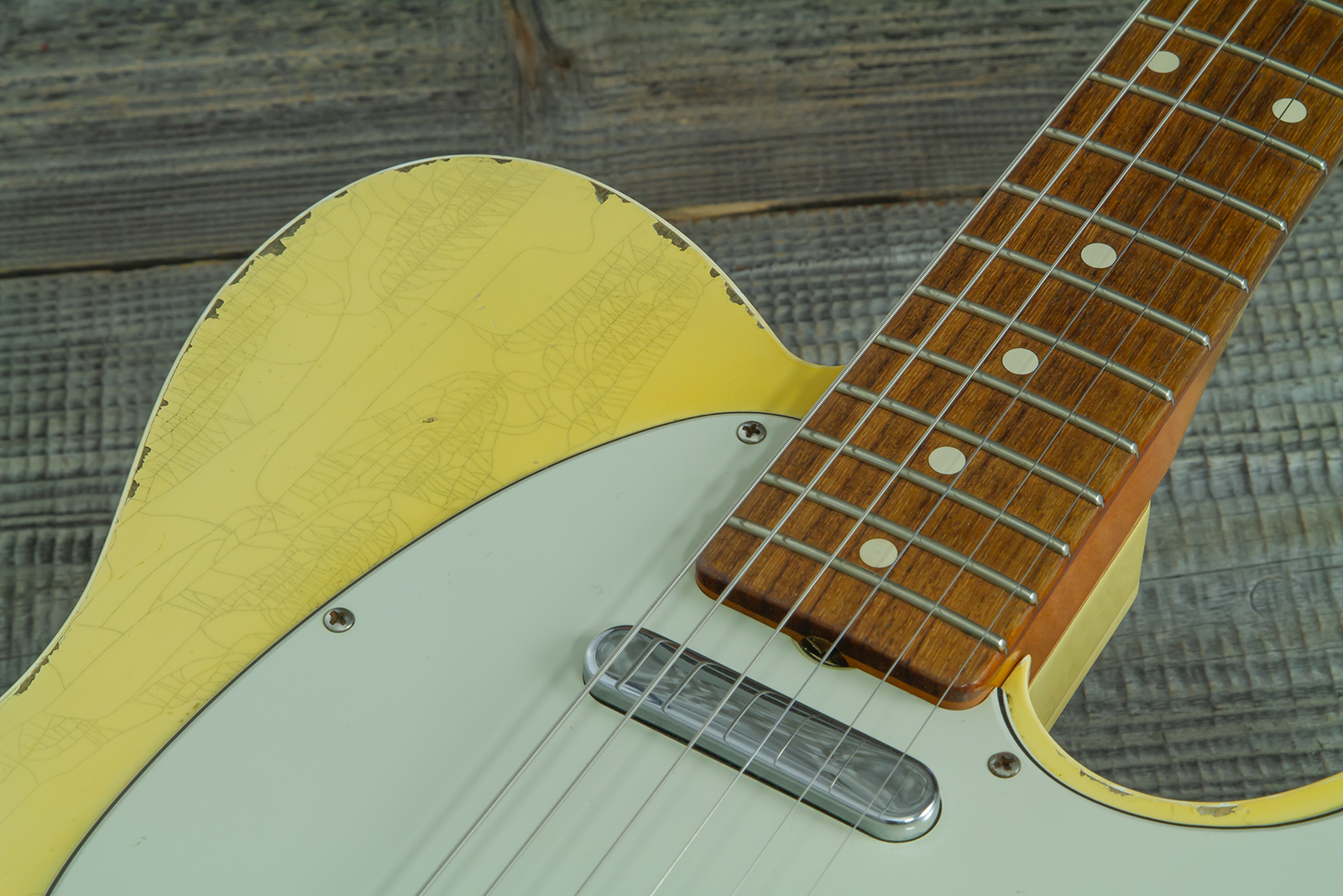 Fender Custom Shop Tele 1960 Custom Mb D.wilson 2s Ht Rw #cz547696 - Heavy Relic Aged Vintage White - Guitarra eléctrica con forma de tel - Variation 