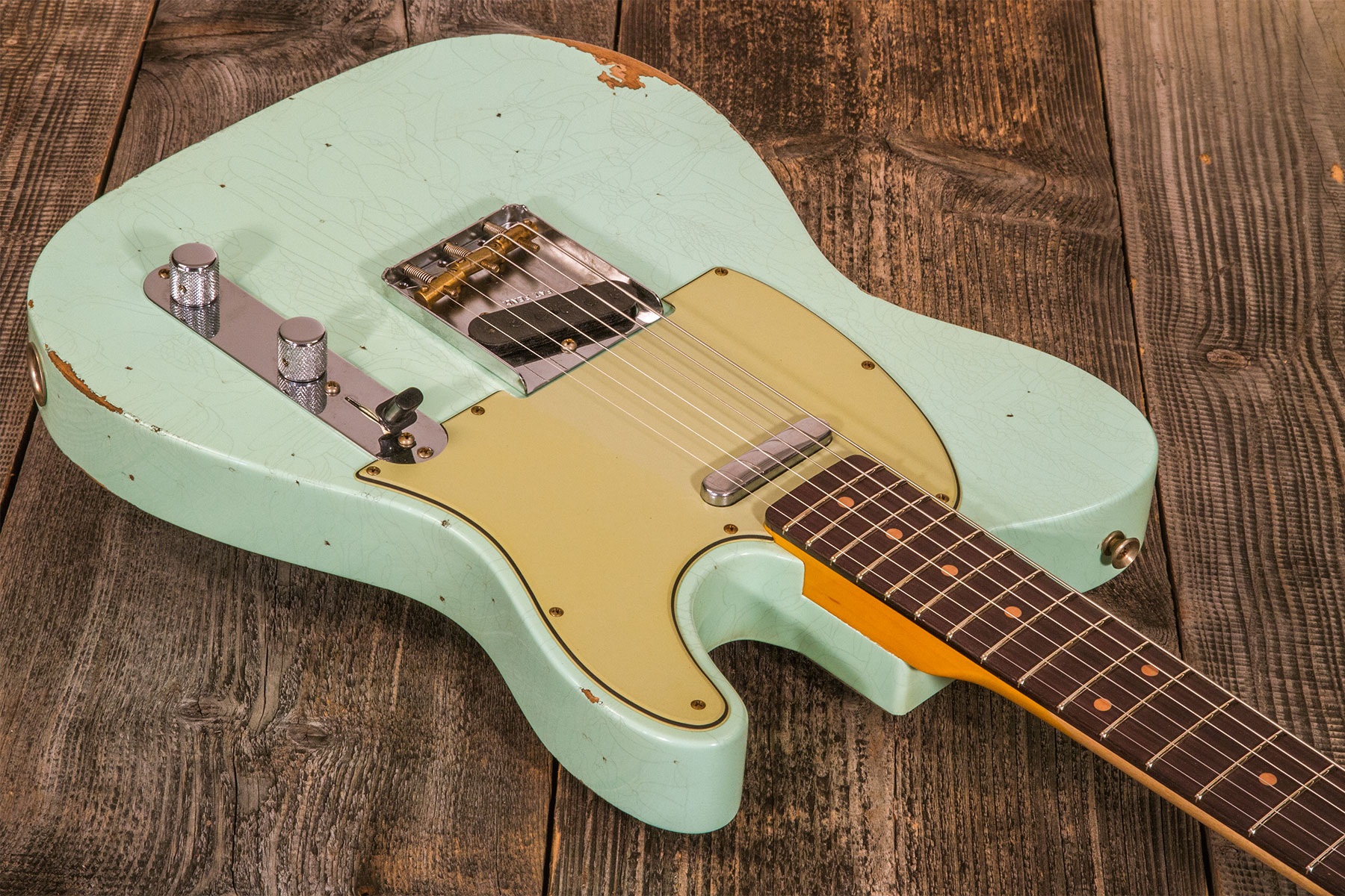 Fender Custom Shop Tele 1961 2s Ht Rw #cz565334 - Relic Faded Surf Green - Guitarra eléctrica con forma de tel - Variation 2