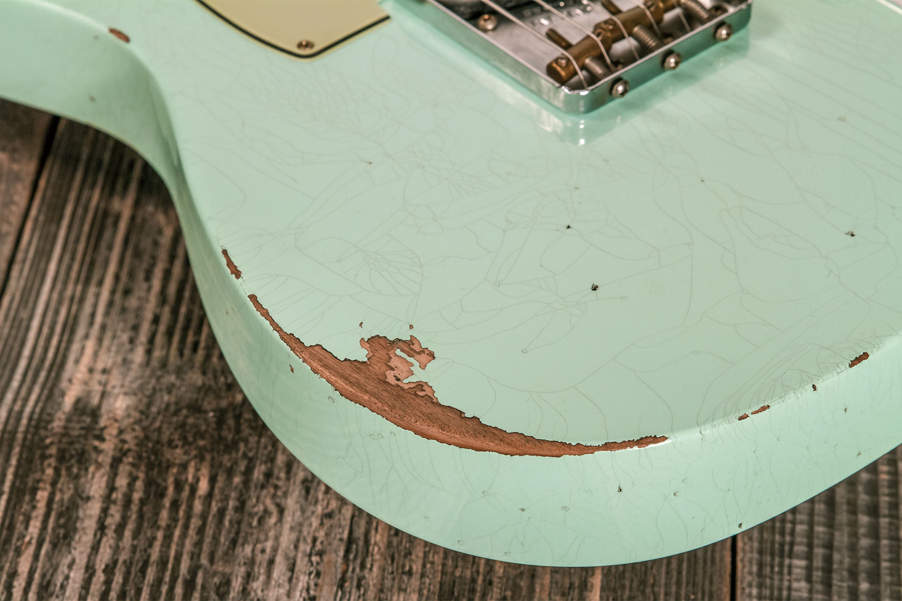 Fender Custom Shop Tele 1961 2s Ht Rw #cz565334 - Relic Faded Surf Green - Guitarra eléctrica con forma de tel - Variation 3