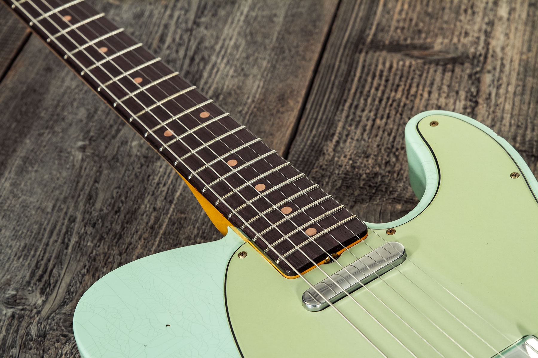 Fender Custom Shop Tele 1961 2s Ht Rw #cz565334 - Relic Faded Surf Green - Guitarra eléctrica con forma de tel - Variation 5