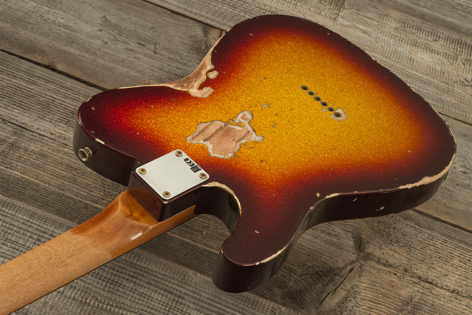 Fender Custom Shop Tele 1963 2s Ht Rw #r141275 - Heavy Relic Sparkle 3-color Sunburst - Guitarra eléctrica con forma de tel - Variation 9