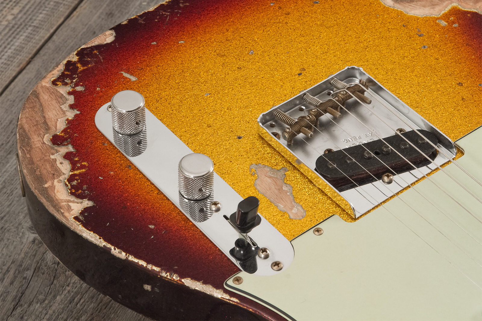 Fender Custom Shop Tele 1963 2s Ht Rw #r141275 - Heavy Relic Sparkle 3-color Sunburst - Guitarra eléctrica con forma de tel - Variation 5