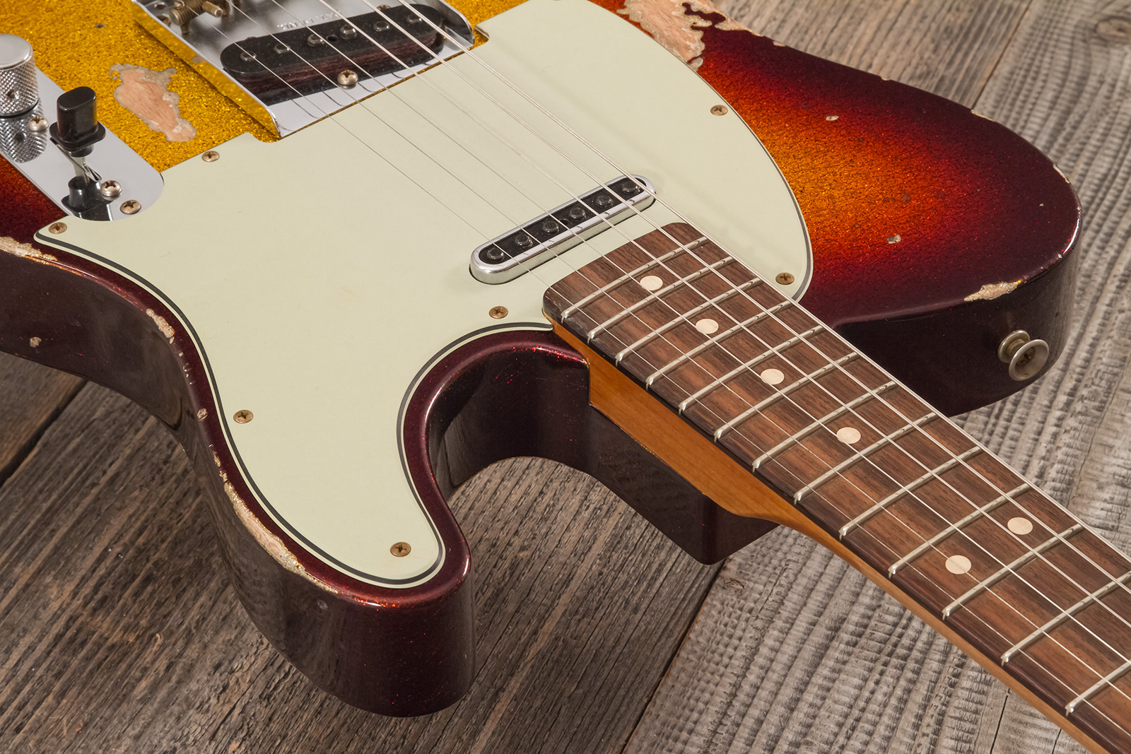 Fender Custom Shop Tele 1963 2s Ht Rw #r141275 - Heavy Relic Sparkle 3-color Sunburst - Guitarra eléctrica con forma de tel - Variation 6