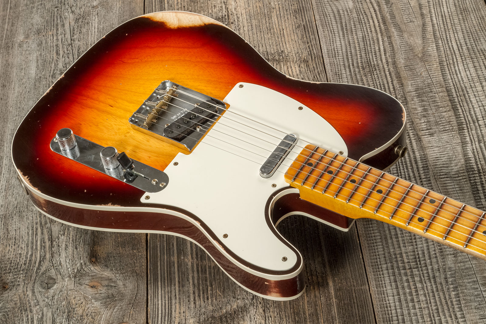 Fender Custom Shop Tele Custom 1959 2s Ht Mn #cz573750 - Relic Chocolate 3-color Sunburst - Guitarra eléctrica con forma de tel - Variation 2