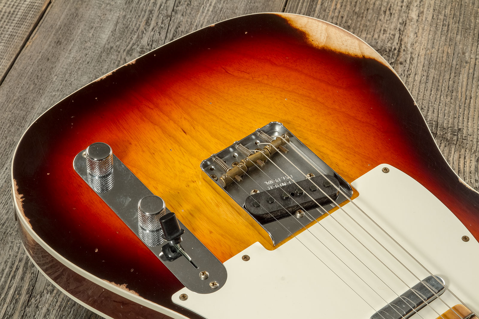 Fender Custom Shop Tele Custom 1959 2s Ht Mn #cz573750 - Relic Chocolate 3-color Sunburst - Guitarra eléctrica con forma de tel - Variation 3