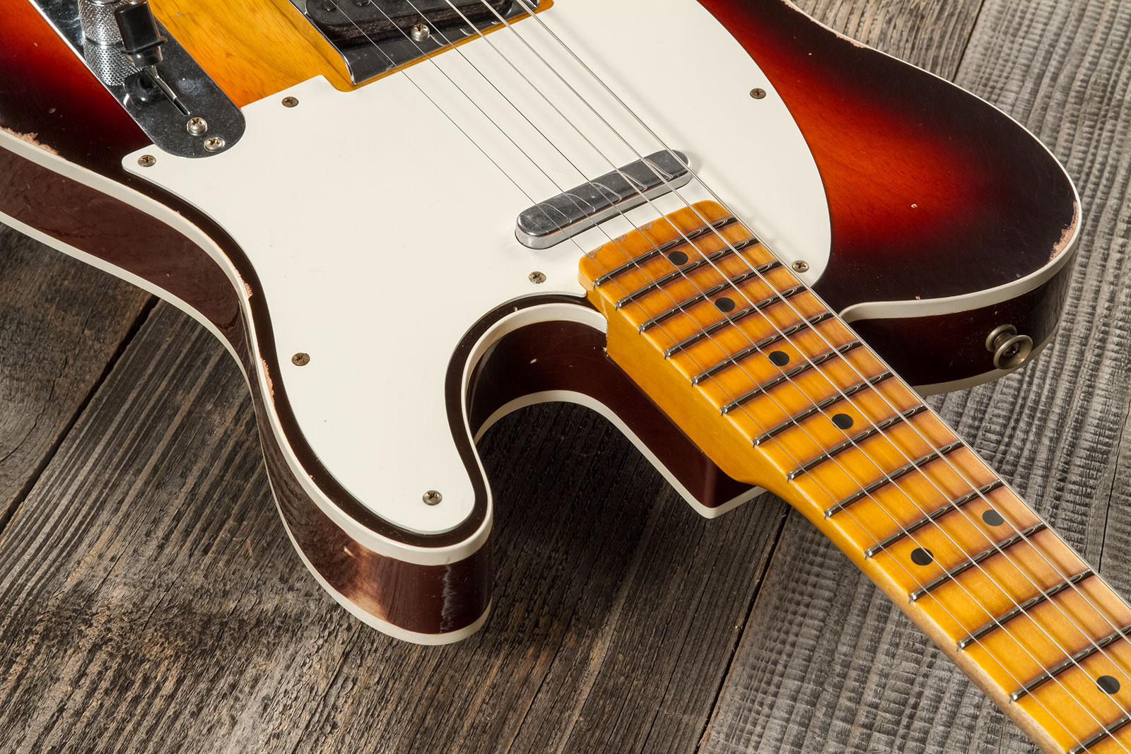 Fender Custom Shop Tele Custom 1959 2s Ht Mn #cz573750 - Relic Chocolate 3-color Sunburst - Guitarra eléctrica con forma de tel - Variation 4