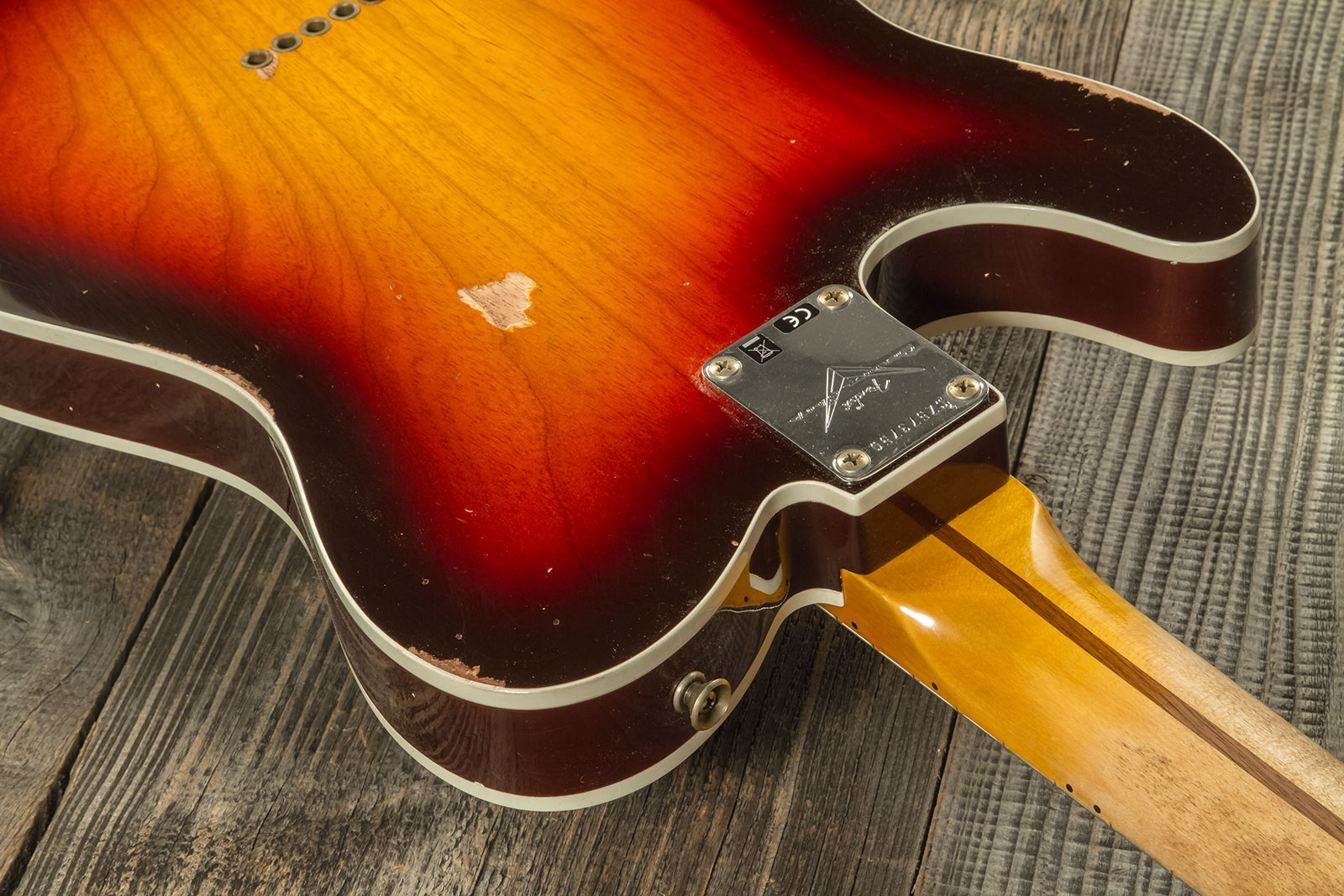 Fender Custom Shop Tele Custom 1959 2s Ht Mn #cz573750 - Relic Chocolate 3-color Sunburst - Guitarra eléctrica con forma de tel - Variation 6