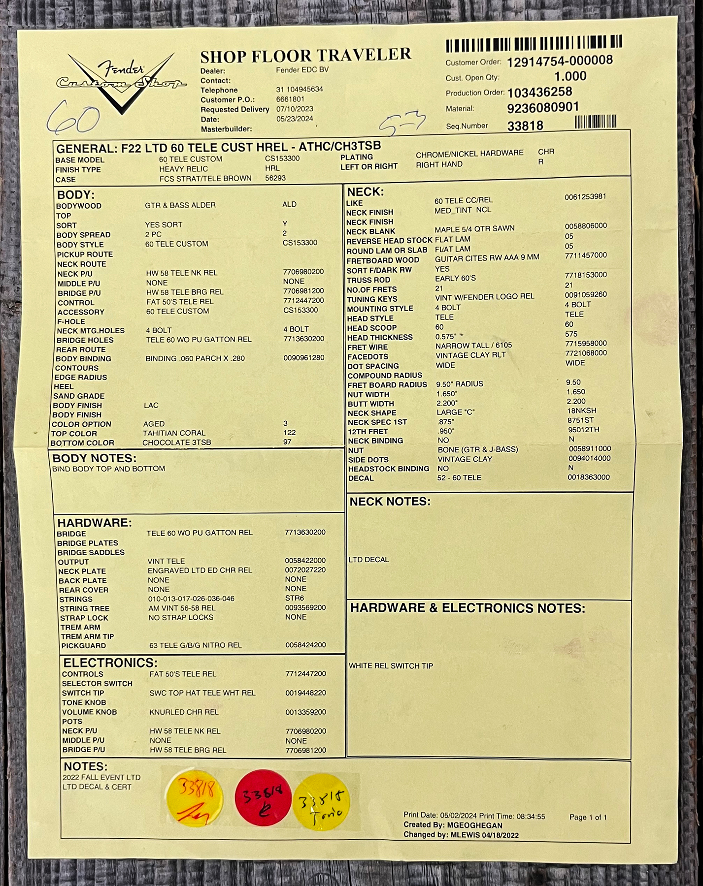 Fender Custom Shop Tele Custom 1960 2s Ht Rw #cz579562 - Heavy Relic Tahitian Coral O. 3-color Sunburst - Guitarra eléctrica con forma de tel - Variat