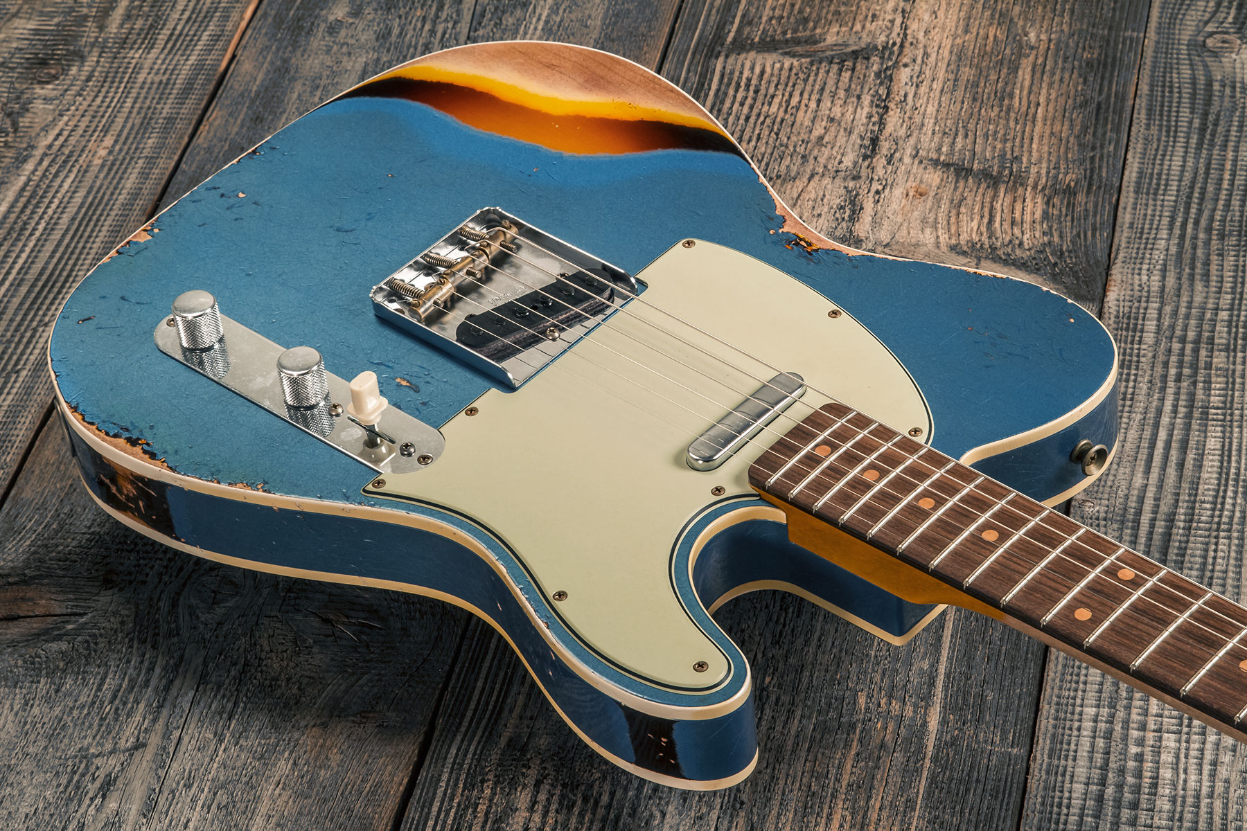 Fender Custom Shop Tele Custom 1960 2s Ht Rw #cz579606 - Heavy Relic Lake Placid Blue O. 3-color Sunburst - Guitarra eléctrica con forma de tel - Vari