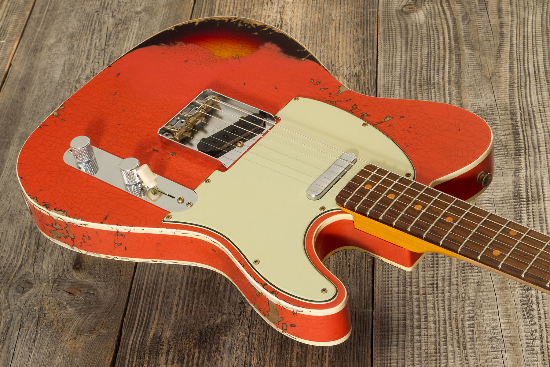 Fender Custom Shop Tele Custom 1960 2s Ht Rw #cz580600 - Heavy Relic Tahitian Coral O. 3-color Sunburst - Guitarra eléctrica con forma de tel - Variat