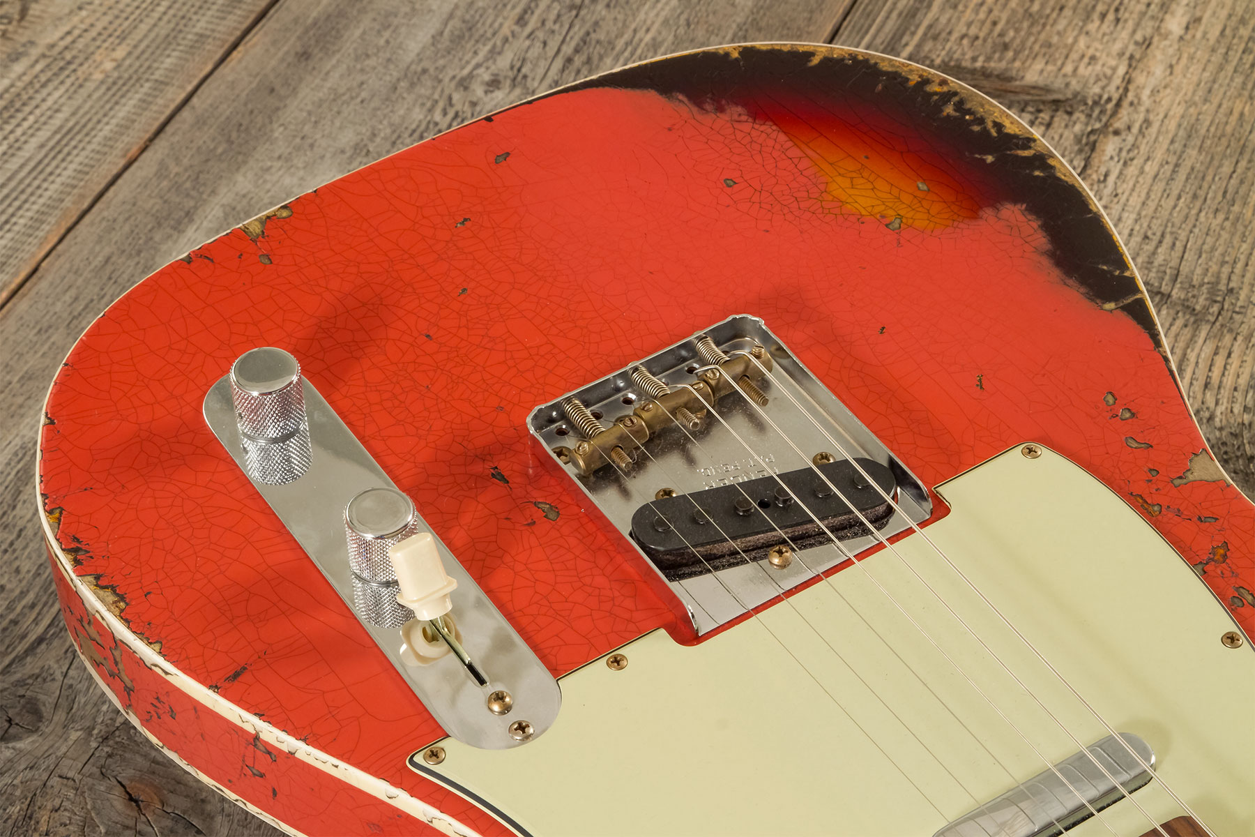 Fender Custom Shop Tele Custom 1960 2s Ht Rw - Heavy Relic Tahitian Coral O. 3-color Sunburst - Guitarra eléctrica con forma de tel - Variation 3