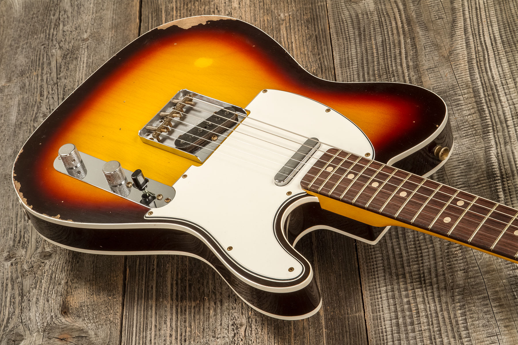 Fender Custom Shop Tele Custom 1960 2s Ht Rw #r136254 - Relic Chocolate 3-color Sunburst - Guitarra eléctrica con forma de tel - Variation 2
