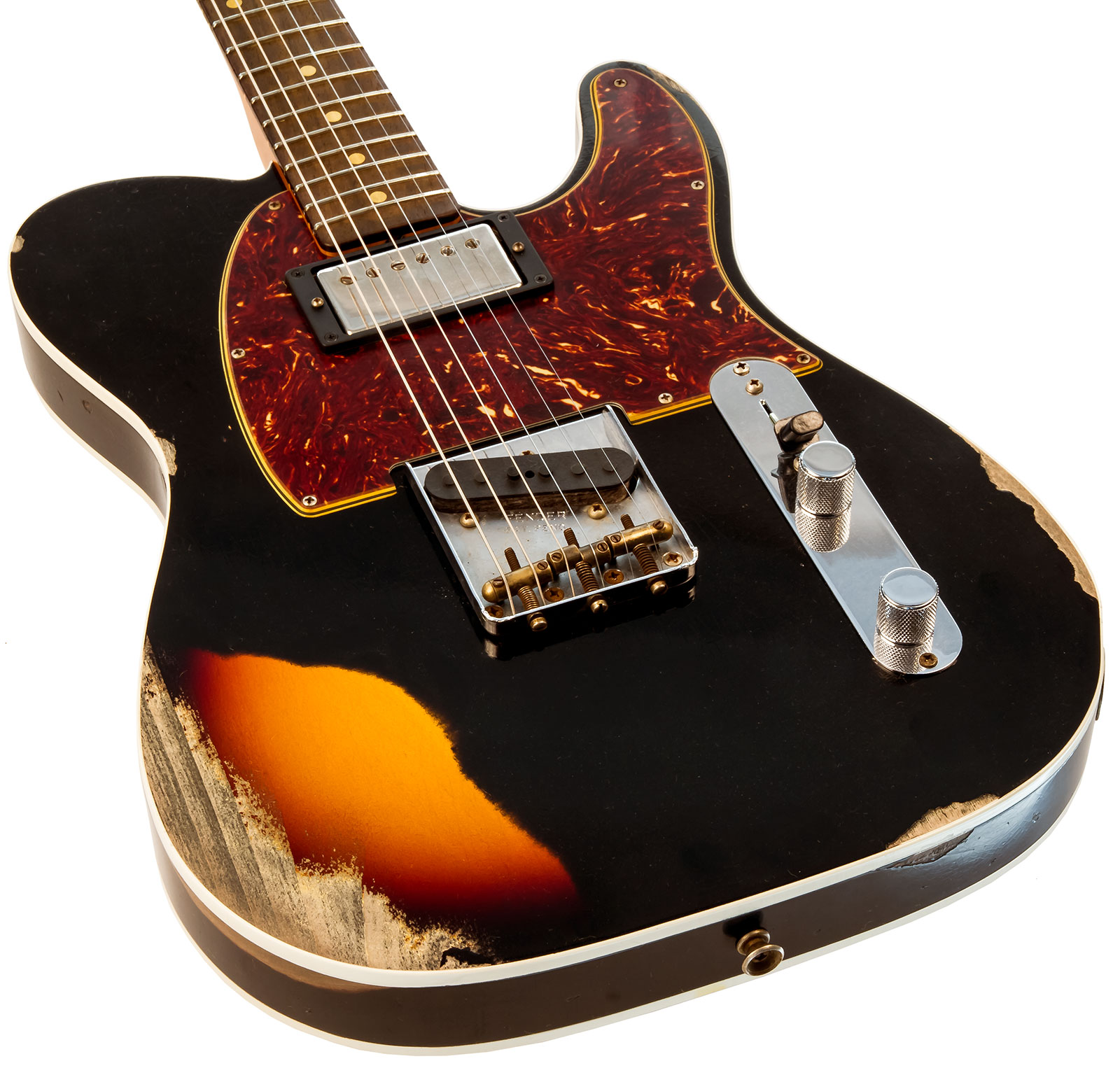 Fender Custom Shop Tele Custom 1960 Sh Ltd Hs Ht Rw #cz549784 - Heavy Relic Black Over 3-color Sunburst - Guitarra eléctrica con forma de tel - Variat