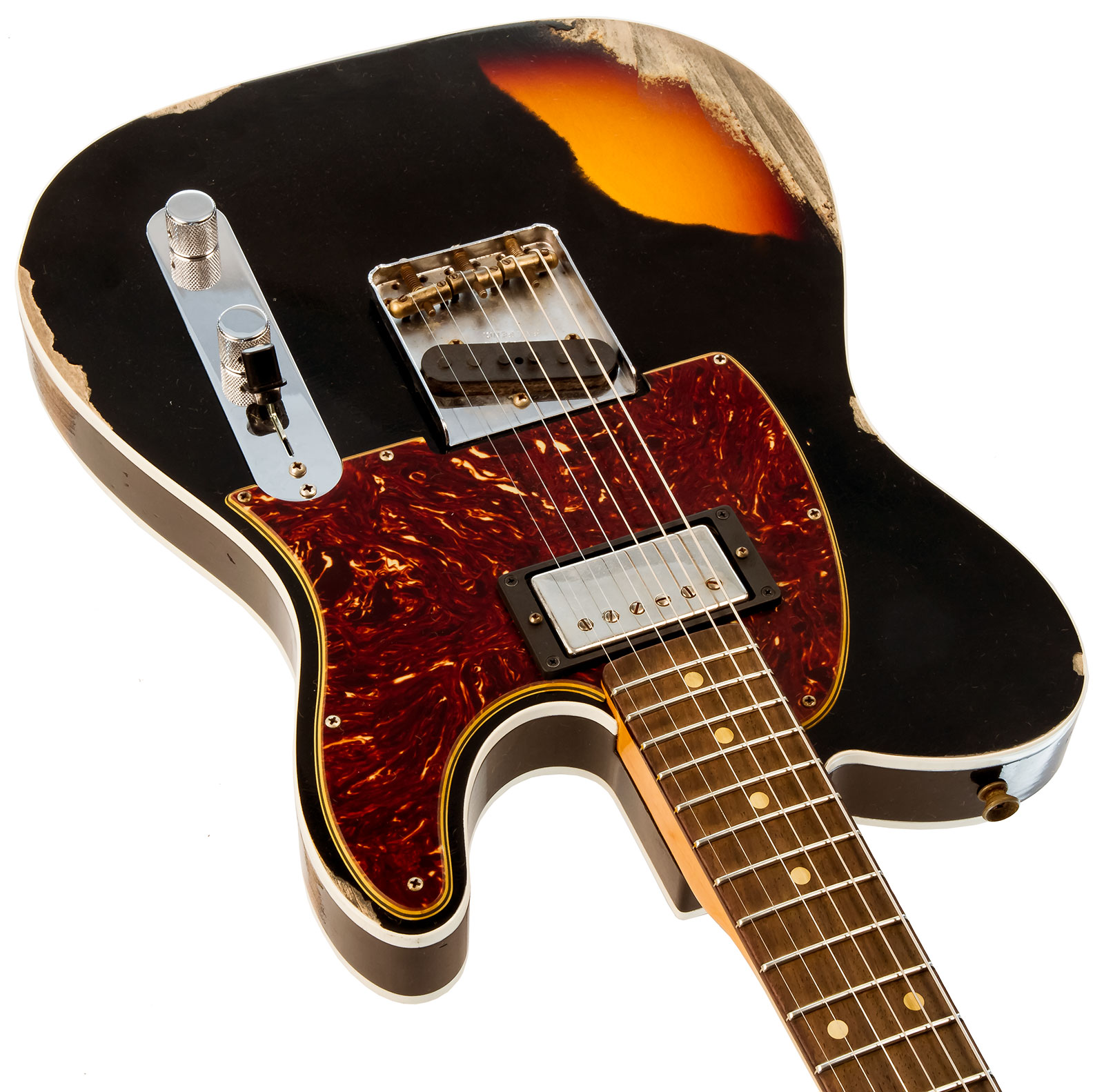 Fender Custom Shop Tele Custom 1960 Sh Ltd Hs Ht Rw #cz549784 - Heavy Relic Black Over 3-color Sunburst - Guitarra eléctrica con forma de tel - Variat