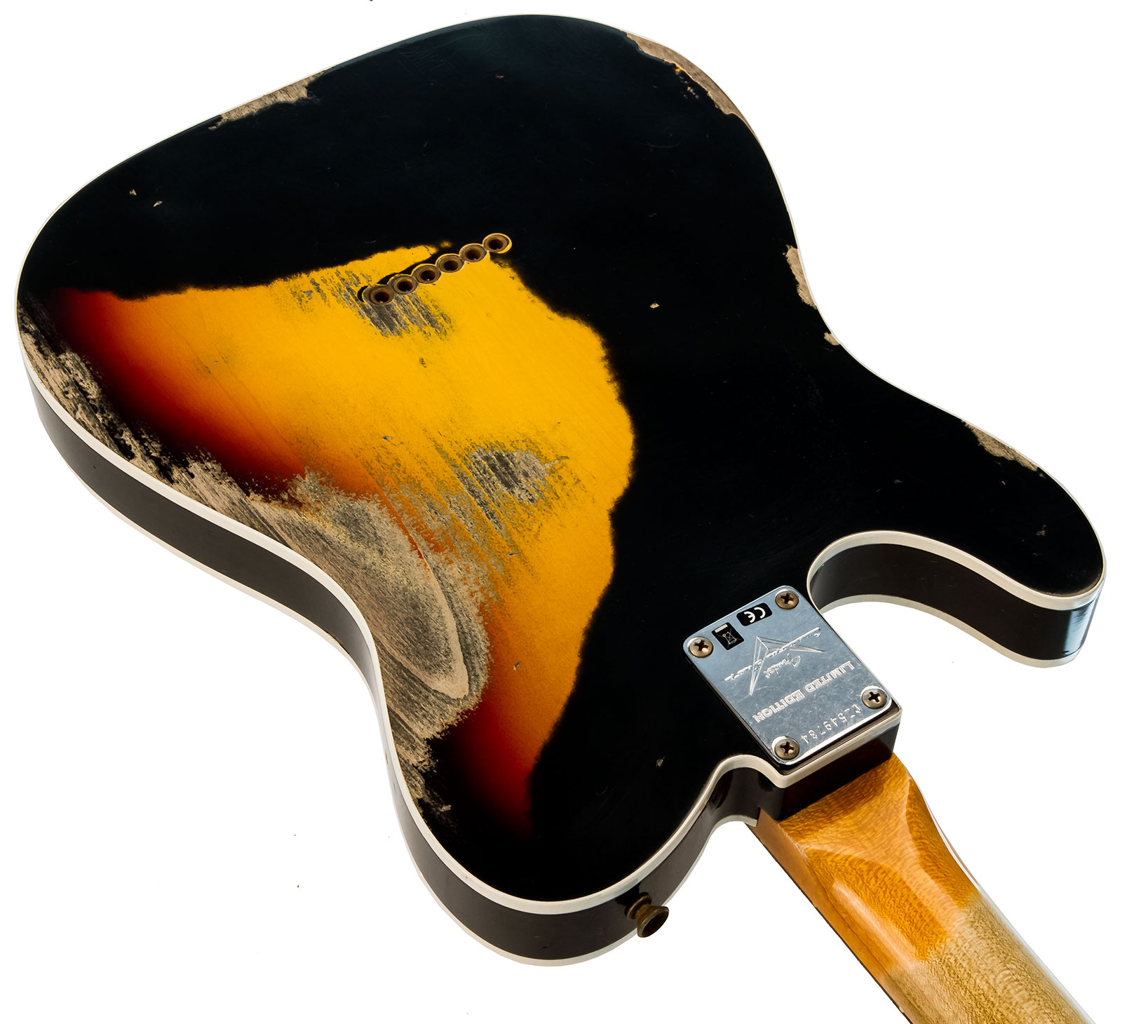 Fender Custom Shop Tele Custom 1960 Sh Ltd Hs Ht Rw #cz549784 - Heavy Relic Black Over 3-color Sunburst - Guitarra eléctrica con forma de tel - Variat