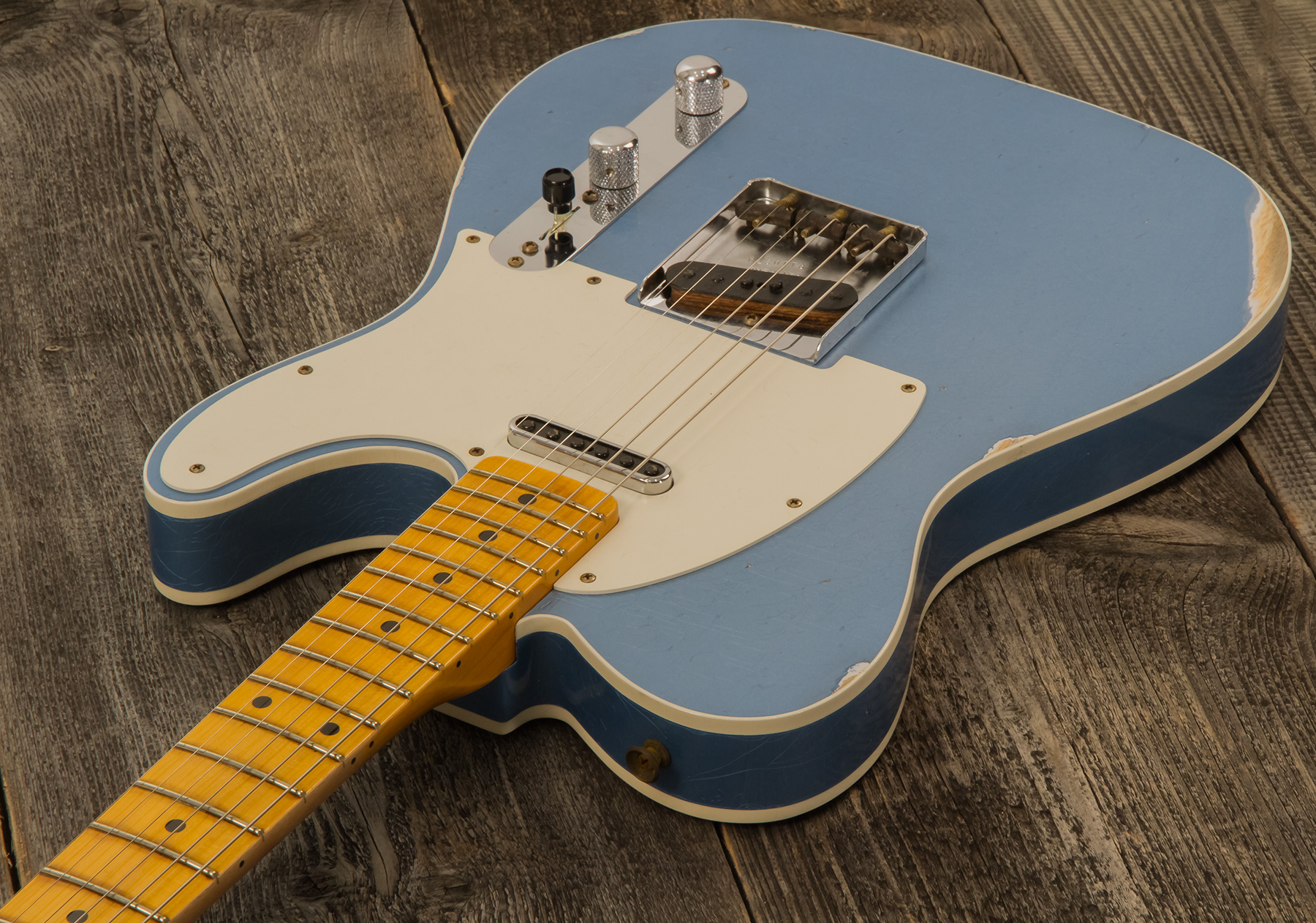 Fender Custom Shop Tele Custom Tomatillo 2s Ht Mn #r110879 - Relic Lake Placid Blue - Guitarra eléctrica con forma de tel - Variation 2