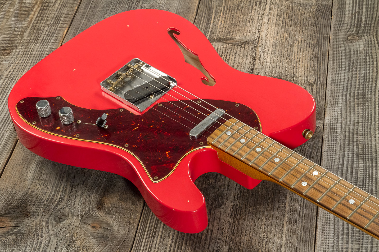 Fender Custom Shop Tele Thinline '60s Ltd 2s Ht Rw #cz544990 - Journeyman Relic Fiesta Red - Guitarra eléctrica semi caja - Variation 7