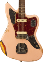 Guitarra electrica retro rock Fender Custom Shop 1962 Jaguar #R141280 - Heavy Relic Shell Pink o. 3-Color Sunburst