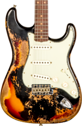 Guitarra eléctrica con forma de str. Fender Custom Shop 1959 Stratocaster #CZ576154 - Super heavy relic black o. 3-color sunburst