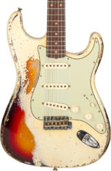 Guitarra eléctrica con forma de str. Fender Custom Shop 1959 Stratocaster #CZ576189 - Super heavy relic vintage white o. 3-color sunburs