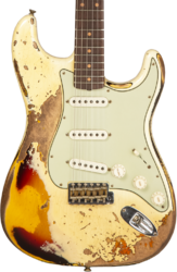 Guitarra eléctrica con forma de str. Fender Custom Shop 1959 Stratocaster #CZ576436 - Super heavy relic vintage white o. 3-color sunburs