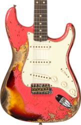Guitarra eléctrica con forma de str. Fender Custom Shop 1960/63 Stratocaster #CZ566764 - Super heavy relic fiesta red ov. 3-color sunburst