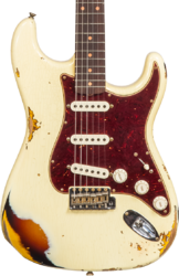 Guitarra eléctrica con forma de str. Fender Custom Shop Stratocaster 1961 #CZ563376 - Heavy relic vintage white/3-color sunburst