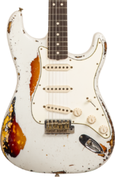 Guitarra eléctrica con forma de str. Fender Custom Shop Stratocaster 1963 Masterbuilt K.McMillin #R117544 - Ultimate relic olympic white/3-color sunburst