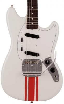 Guitarra eléctrica de cuerpo sólido Fender Made in Japan Traditional 60s Mustang - Olympic white w/ red competition stripe