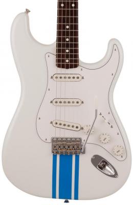 Guitarra eléctrica de cuerpo sólido Fender Made in Japan Traditional 60s Stratocaster - Olympic white w/ blue competition stripe