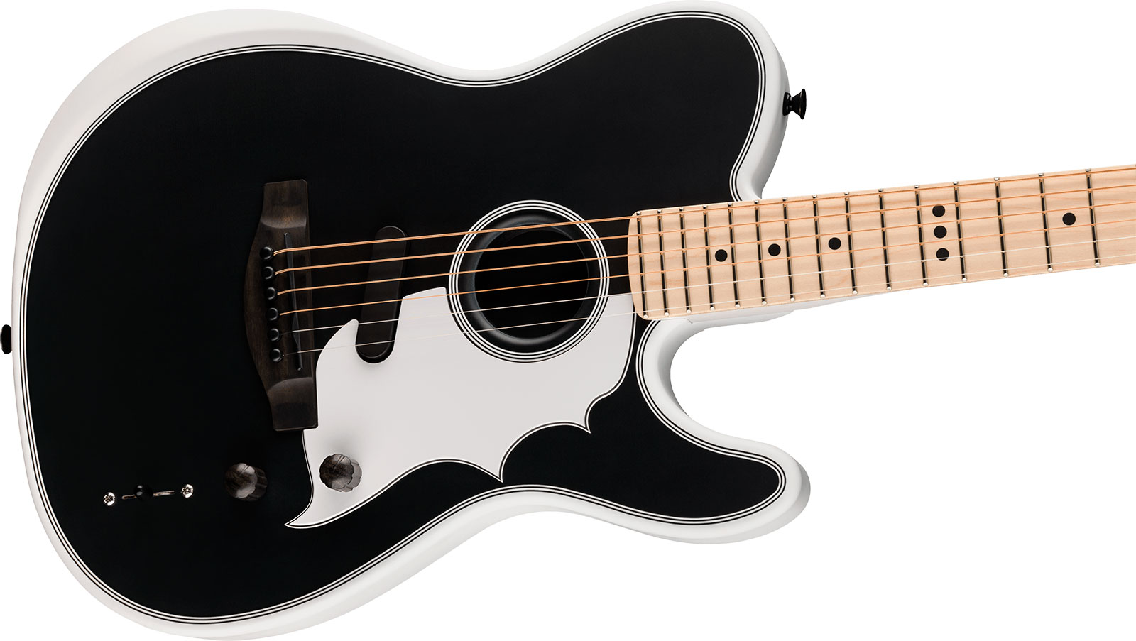 Fender Jack White Triplesonic Acoustasonic Tele Signature - Satin Arctic White With Black Top - Guitarra folk - Variation 2