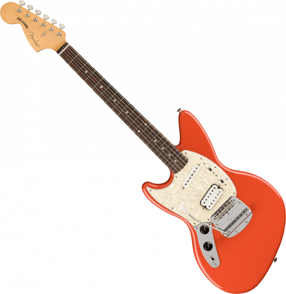Insignificante Derivación Hazme Guitarra eléctrica de cuerpo sólido Fender Jag-Stang Kurt Cobain Gaucher -  fiesta red rosa